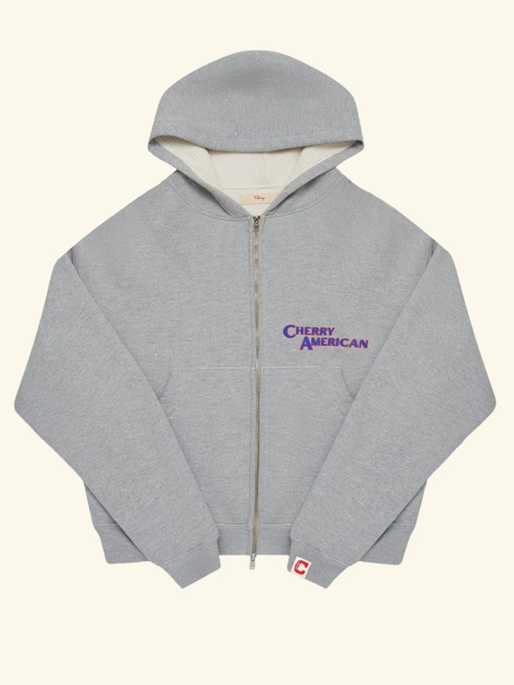 Cherry LA UNISEX Light Gray Zip-Up Hoodie with Blue Logo